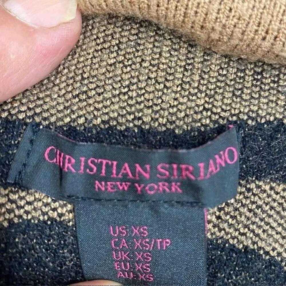 Christian Siriano New York XS Abstract Mock Neck Knit Sweater Tan Black Womens